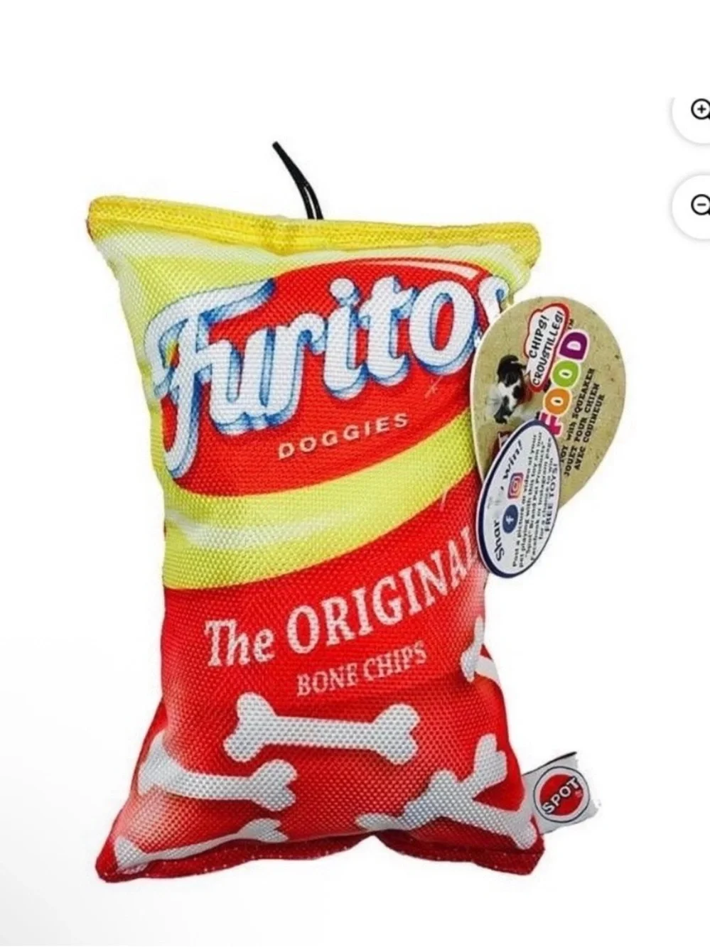 Dog Toy - Red & Yellow Plush Snack Bag Design